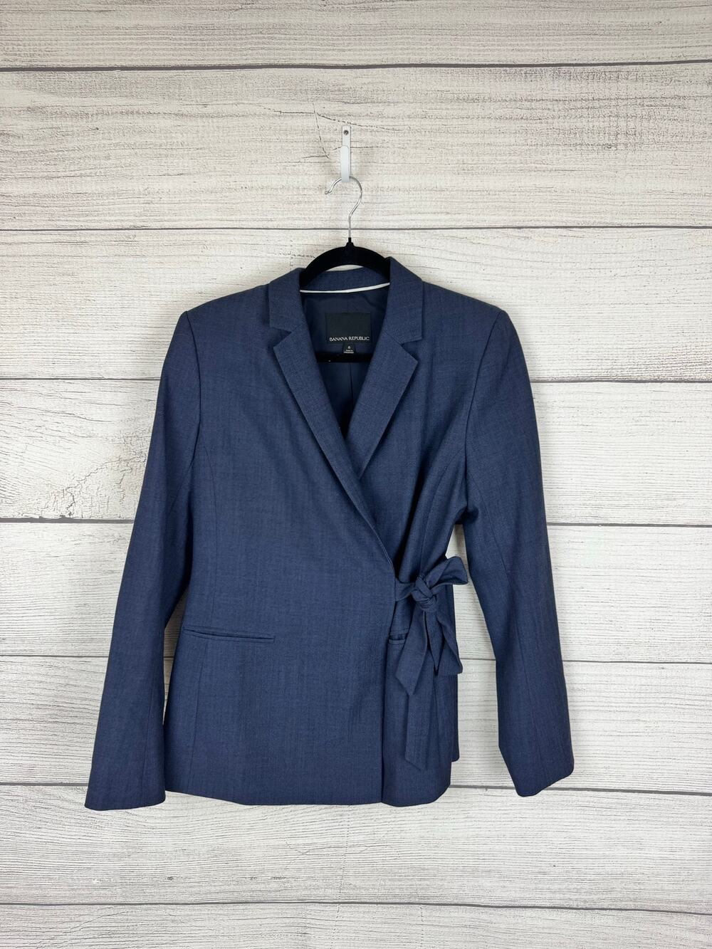 Banana Republic Women's Navy Tie Side Wool Blazer Size 8